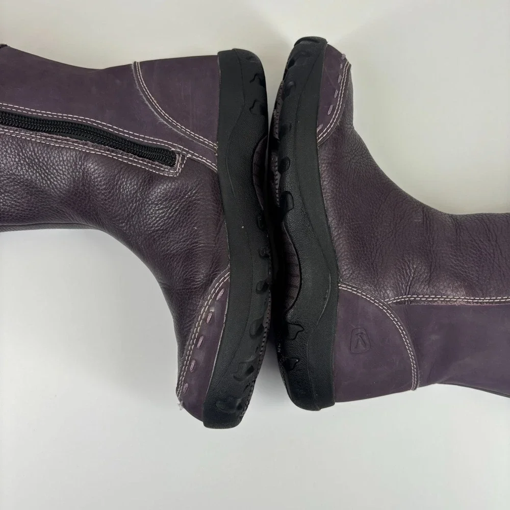 KEEN Darby Boots Kids Youth US 3 Sweet Grape Purple Plaid Leather Mid-Calf Boots